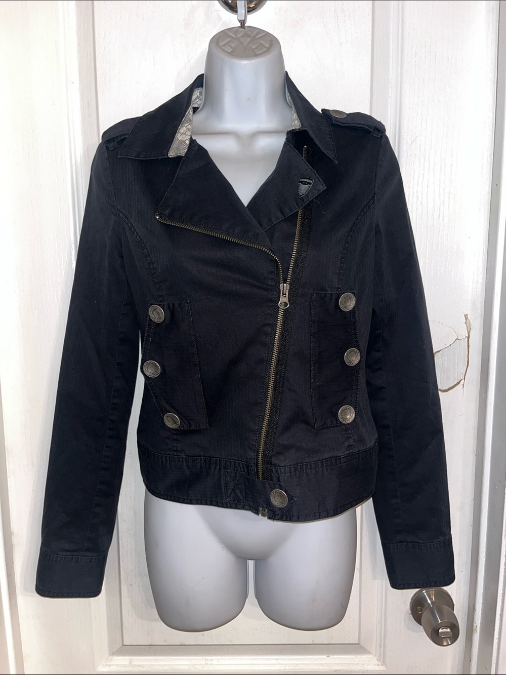 Oakley Black Asymmetrical Zip Military-Inspired Jacket, size XS